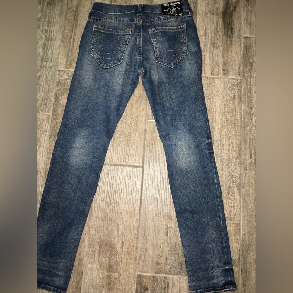 True Religion Blue Skinny Jeans with Faded Detailing